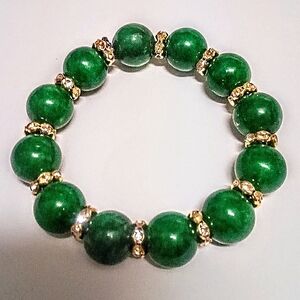 Women's 5.5-6" Wrist Natural Green Jade Crystal Spacer Bracelet